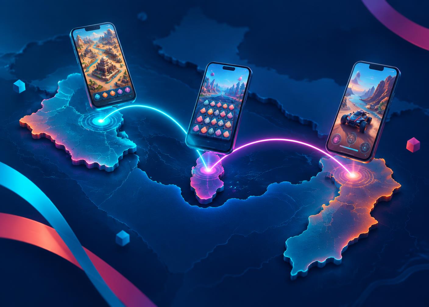 Three mobile web games connected across Middle Eastern markets