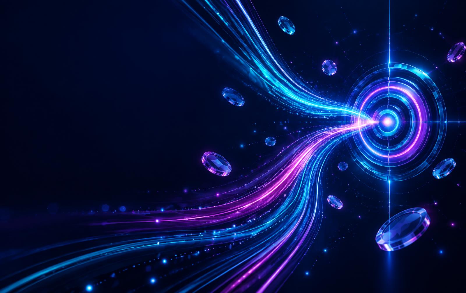 Abstract digital paths converging into a glowing RightOn target